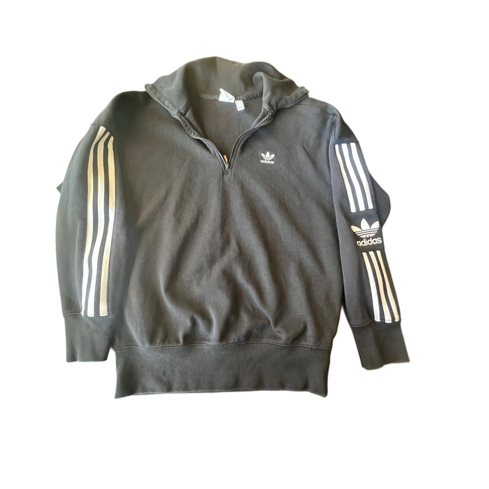 Adidas Small Black Quarter Zip Collared Pullover 3 Stripes Sweatshirt